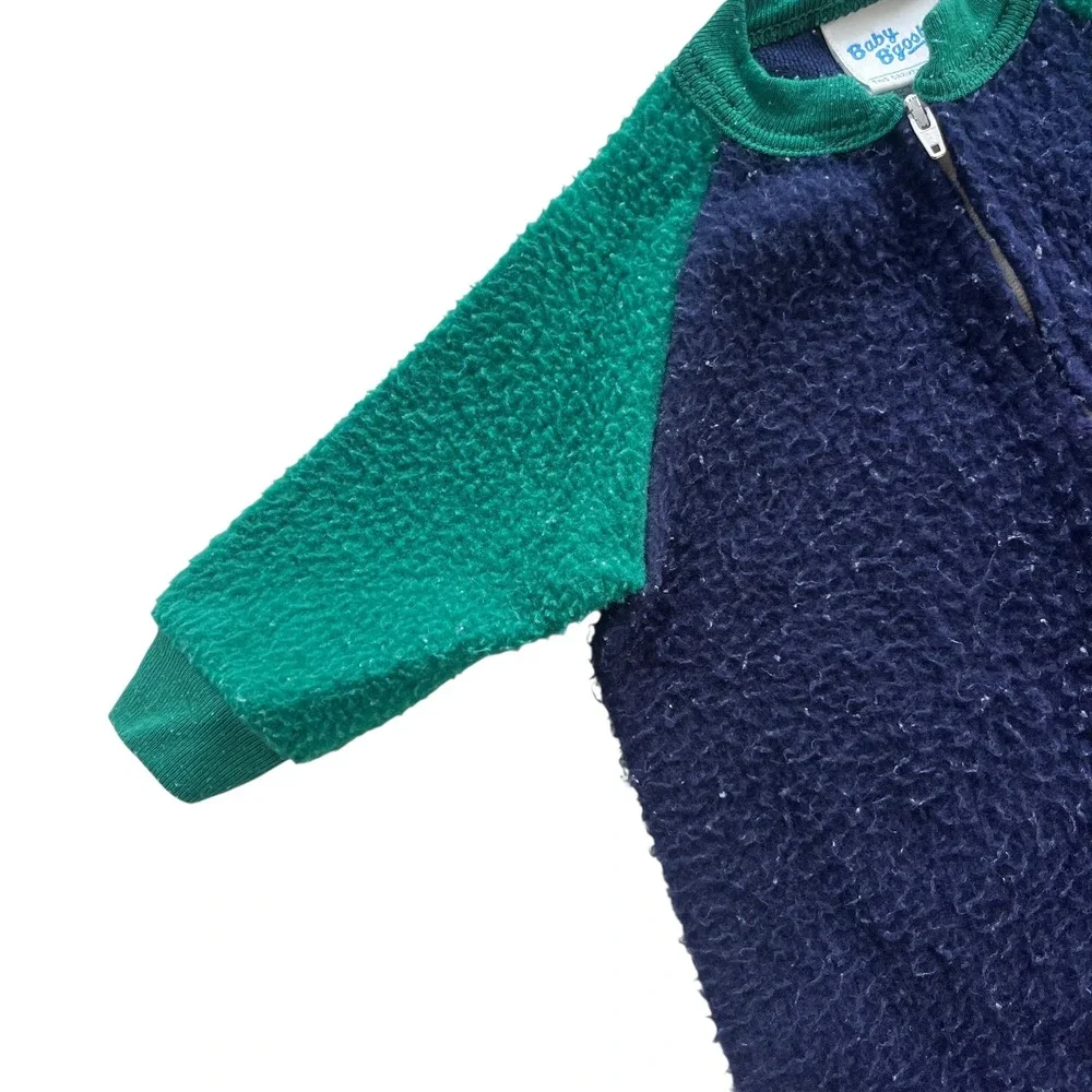 Baby Bgosh by OshKosh 6 Month Green Blue Fleece Footed Sleeper Front Zip Vintage